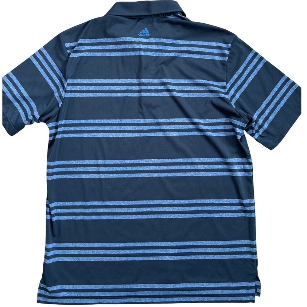 Adidas Golf Polo Shirt Men's Large Navy Blue Light Blue Stripe Short Sleeve - Picture 3 of 7